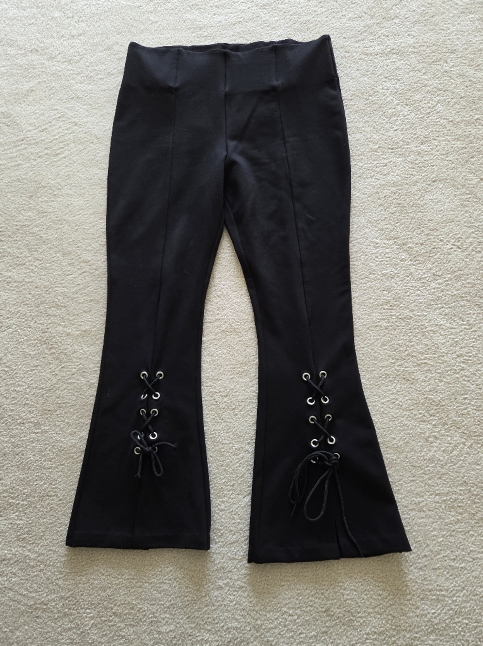 Investments Slim Factor Flare Lace Up Black Leggings with High Waist